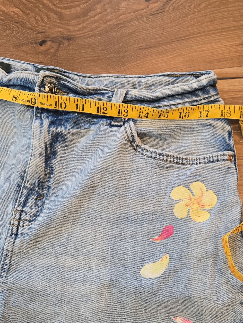 Wild Fable 12 Blue Denim Boyfriend Jeans with Hand-Painted Peace - Picture 3 of 8